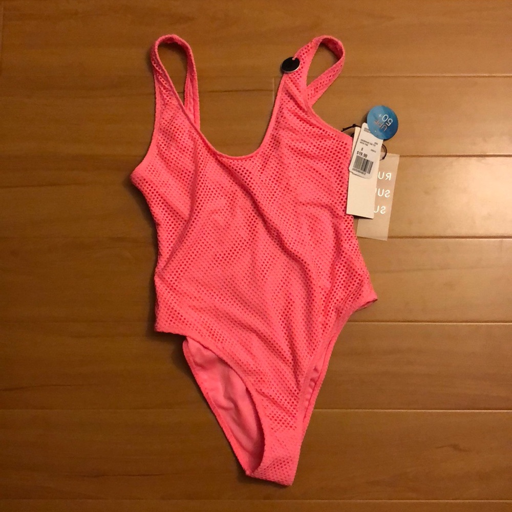 NWT SMALL Hot Neon Pink one piece swim suit